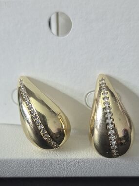 Gold Teardrop Crystal Accent Clip-On Earrings - Elegant Women's Jewelry,